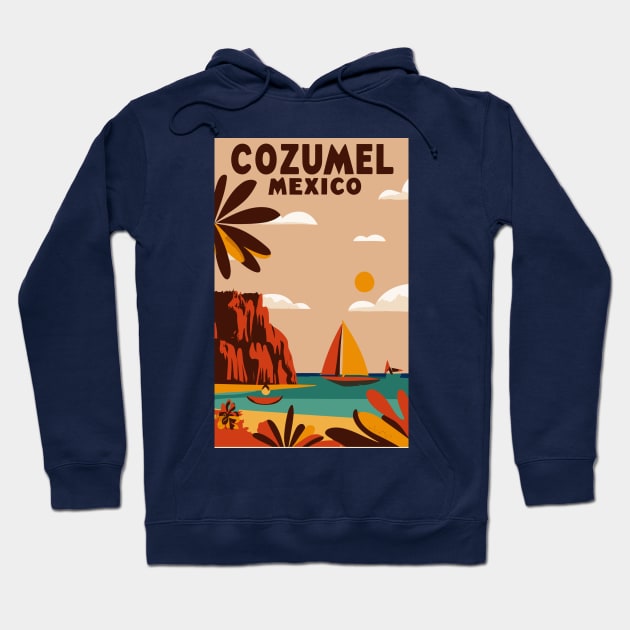 A Vintage Travel Art of Cozumel - Mexico Hoodie by goodoldvintage